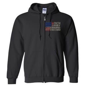 Faith Family Farming Freedom American Flag 4th Of July Full Zip Hoodie