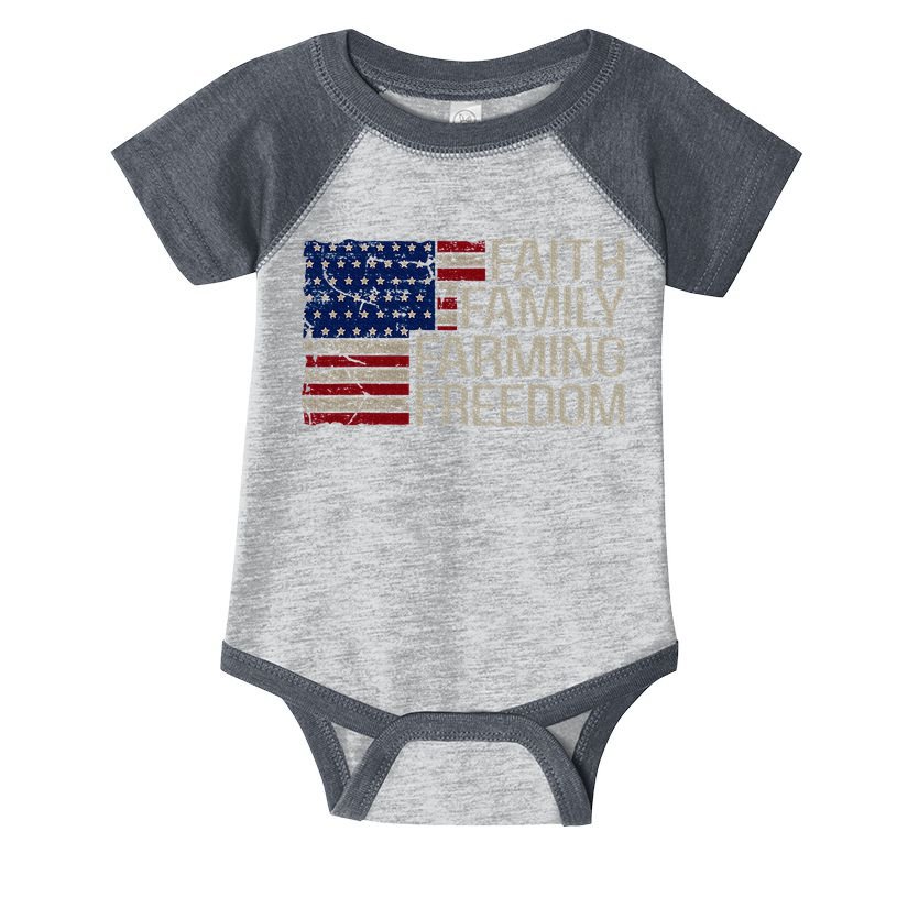 Faith Family Farming Freedom American Flag 4th Of July Infant Baby Jersey Bodysuit