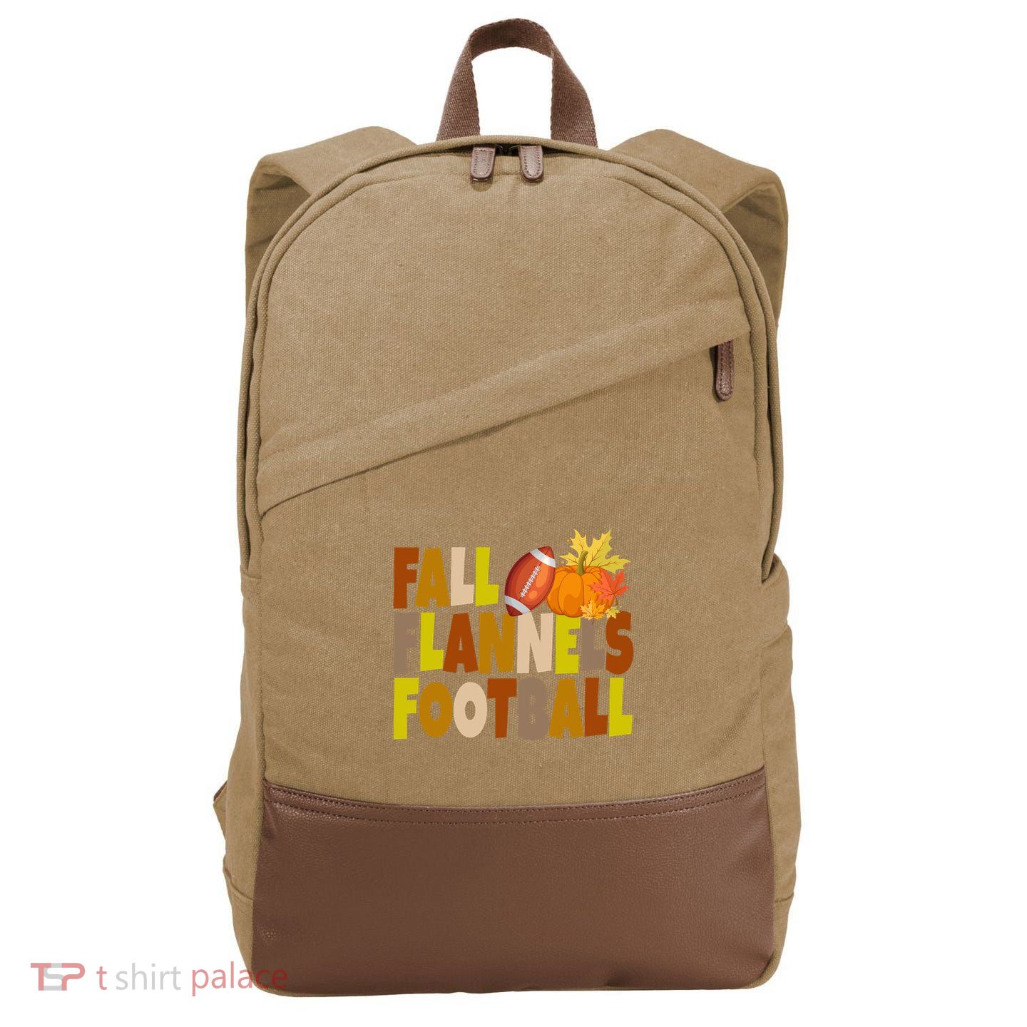 Fall Flannels Football Sport Lover Cotton Canvas Backpack