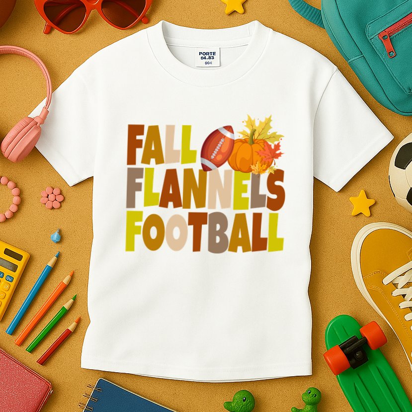 Fall Flannels Football Sport Lover Kids T-Shirt
