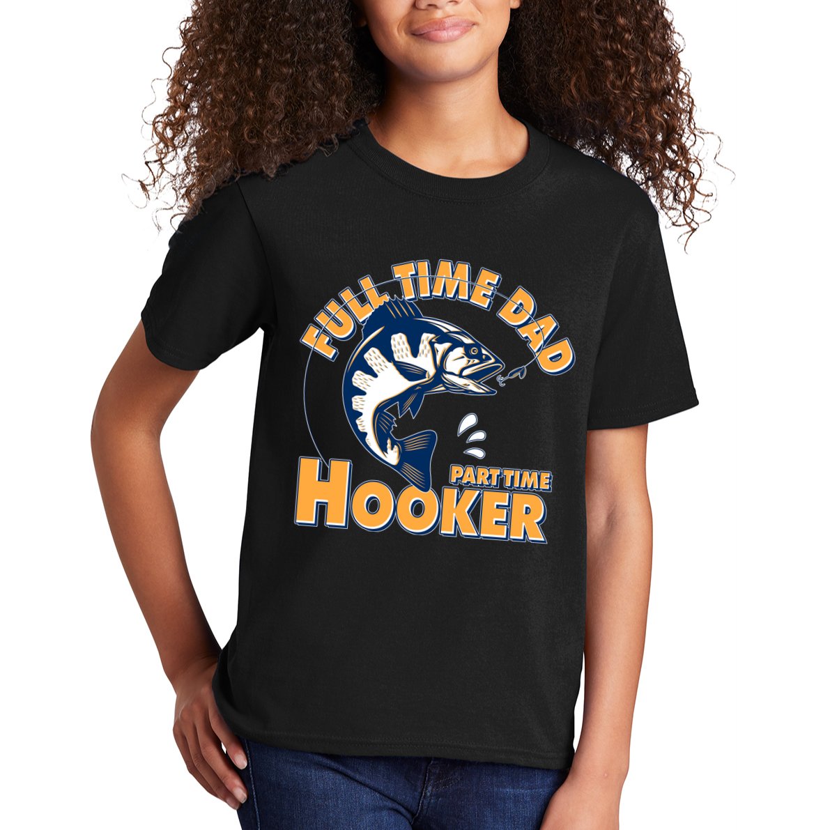 Funny Fishing Full Time Dad Part Time Hooker Kids T-Shirt