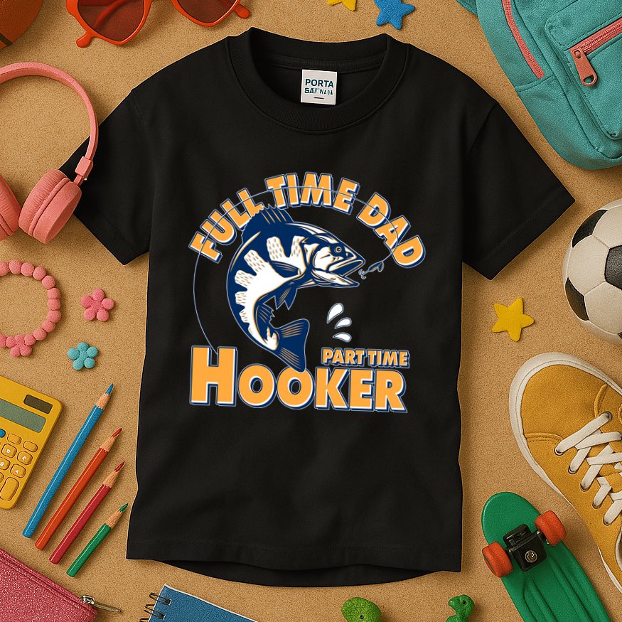 Funny Fishing Full Time Dad Part Time Hooker Kids T-Shirt