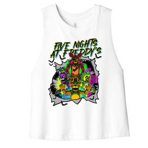 Freddy Fazbear Fnaf Five Nights At Freddys Meme Halloween Women's Racerback Cropped Tank