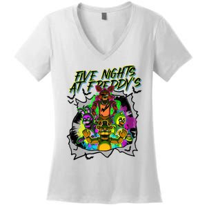 Freddy Fazbear Fnaf Five Nights At Freddys Meme Halloween Women's V-Neck T-Shirt