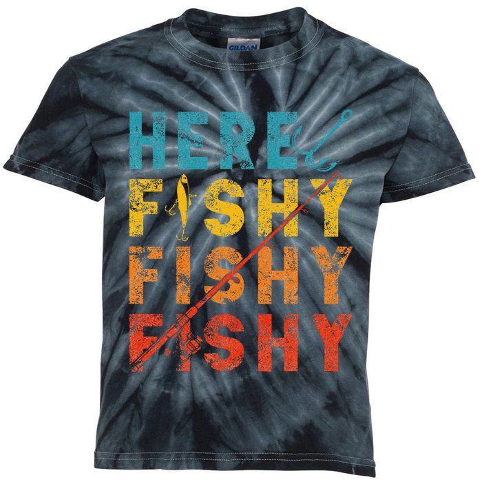 Fisher Fish Fishermen Bait Fishing Rod Girls Bass Kids Tie-Dye T-Shirt