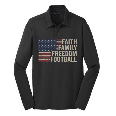 Faith Family Freedom Football Vintage American Flag Player Silk Touch Performance Long Sleeve Polo