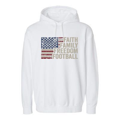 Faith Family Freedom Football Vintage American Flag Player Garment-Dyed Fleece Hoodie