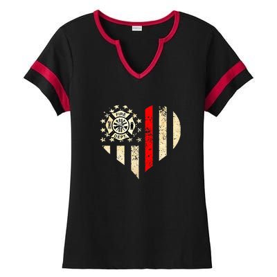 Funny Firefighter Fireman Heart Ladies Halftime Notch Neck Tee