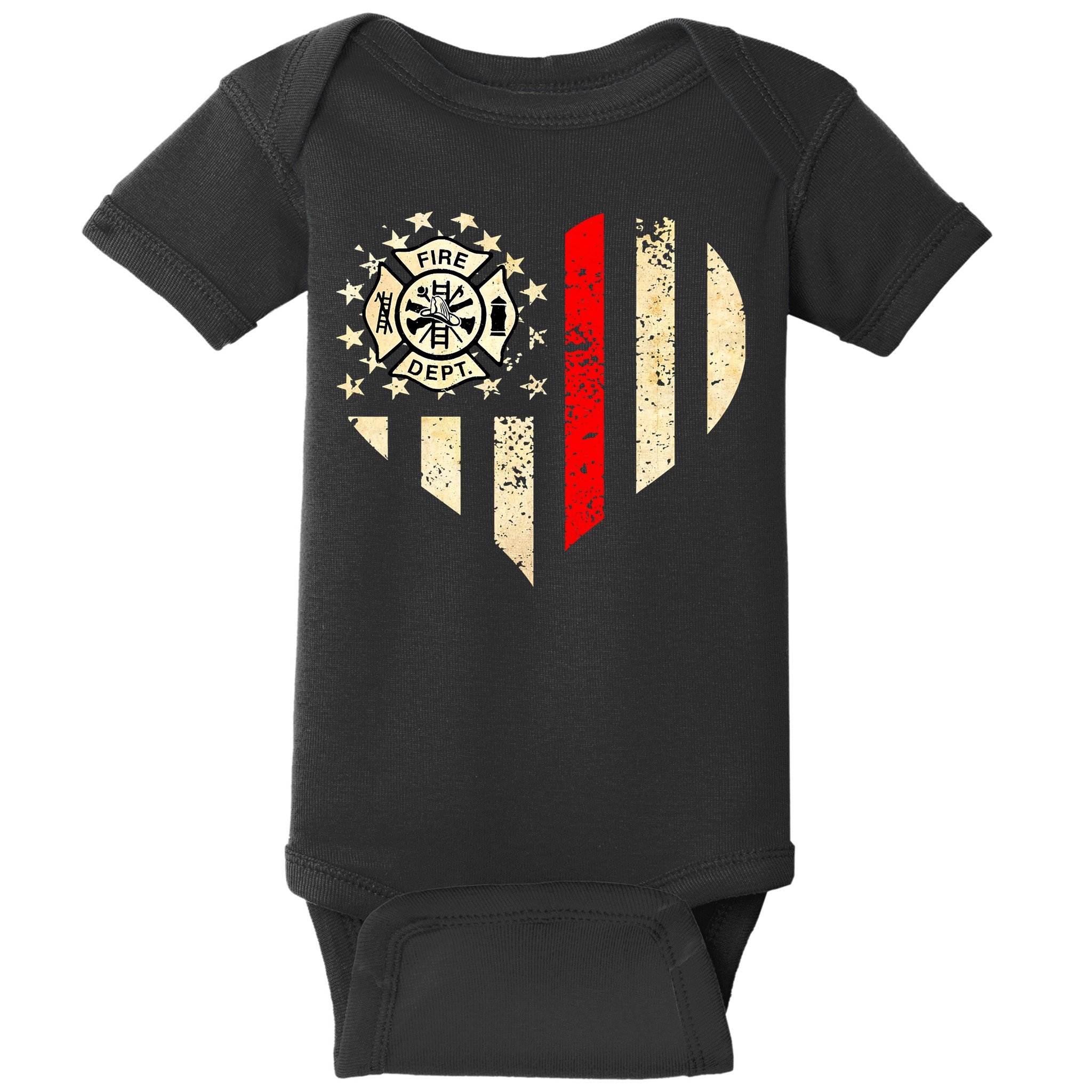 Funny Firefighter Fireman Heart Baby Bodysuit