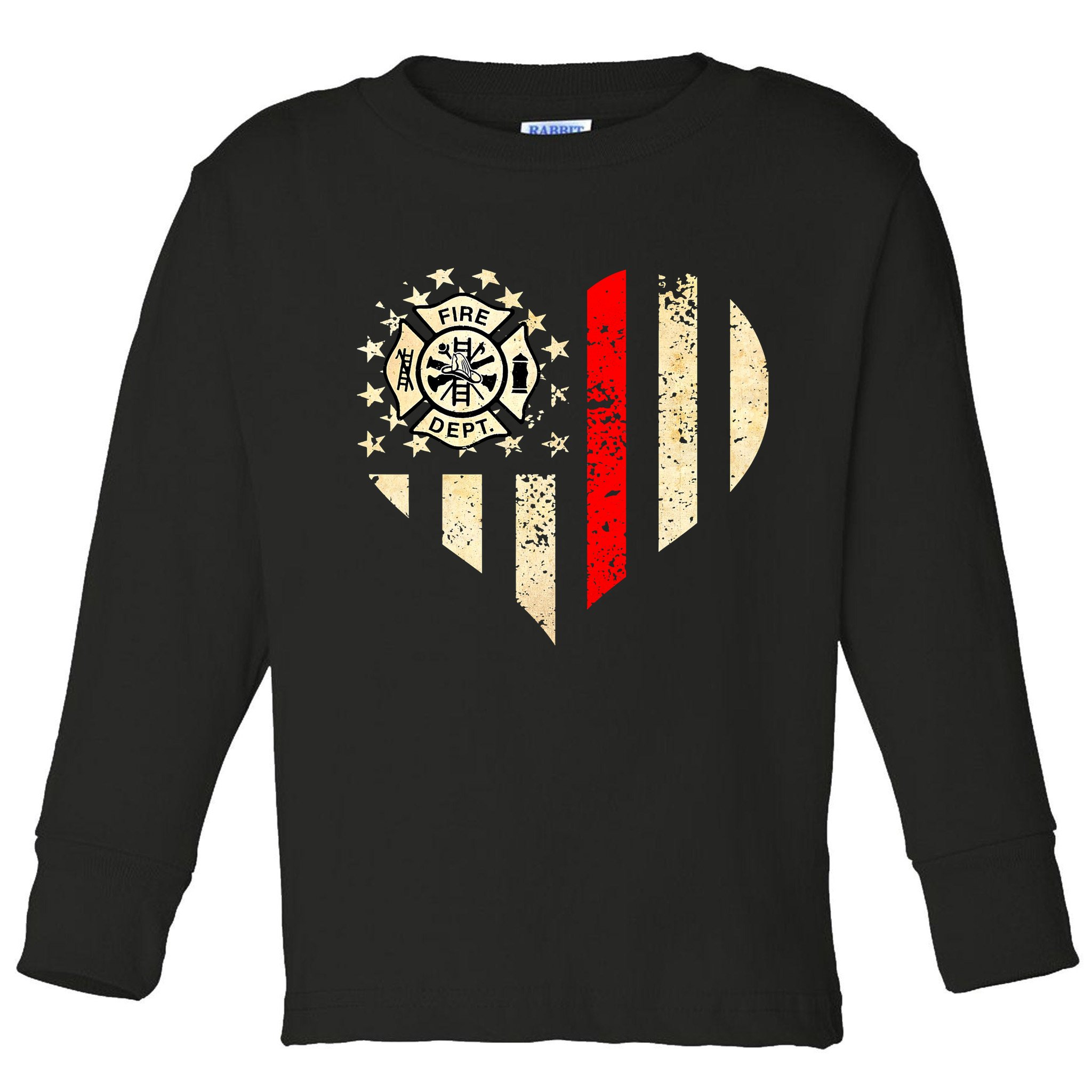 Funny Firefighter Fireman Heart Toddler Long Sleeve Shirt