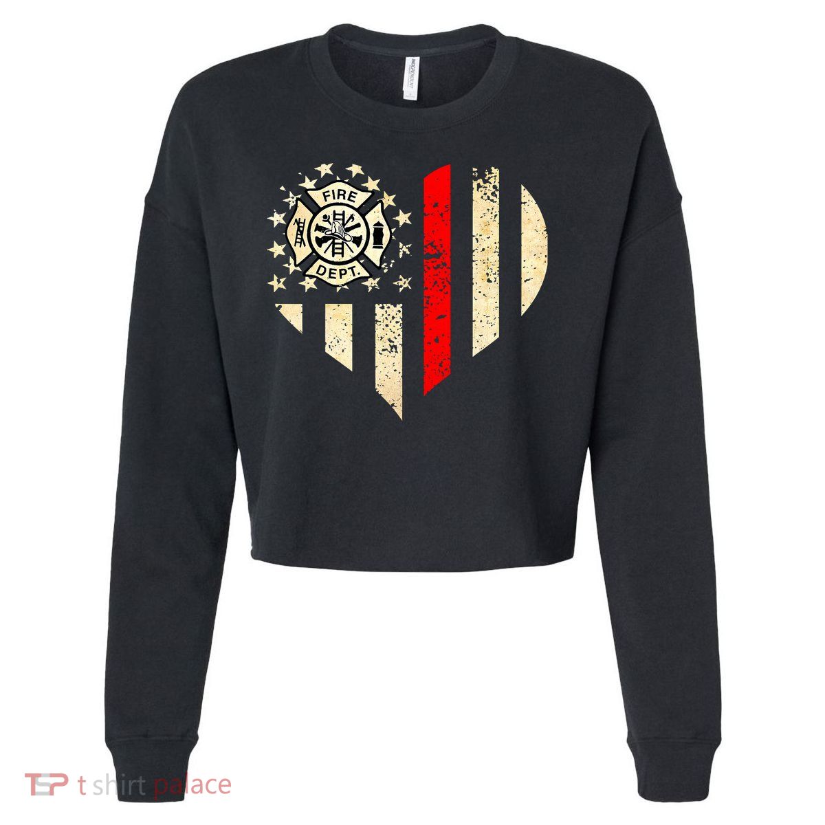 Funny Firefighter Fireman Heart Cropped Pullover Crew