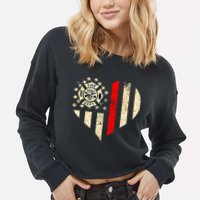 Funny Firefighter Fireman Heart Cropped Pullover Crew