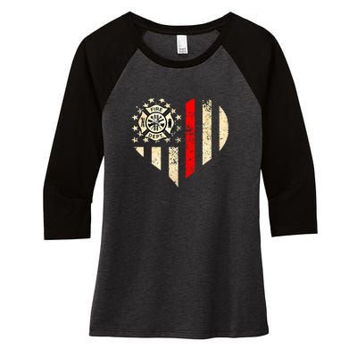 Funny Firefighter Fireman Heart Women's Tri-Blend 3/4-Sleeve Raglan Shirt