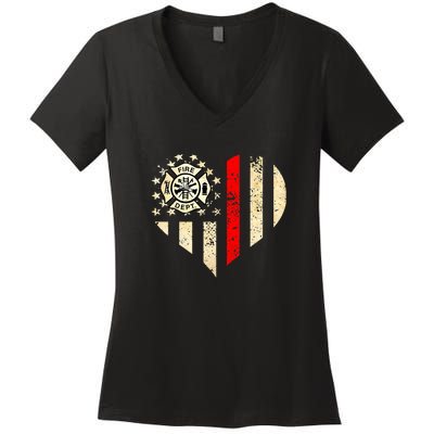 Funny Firefighter Fireman Heart Women's V-Neck T-Shirt