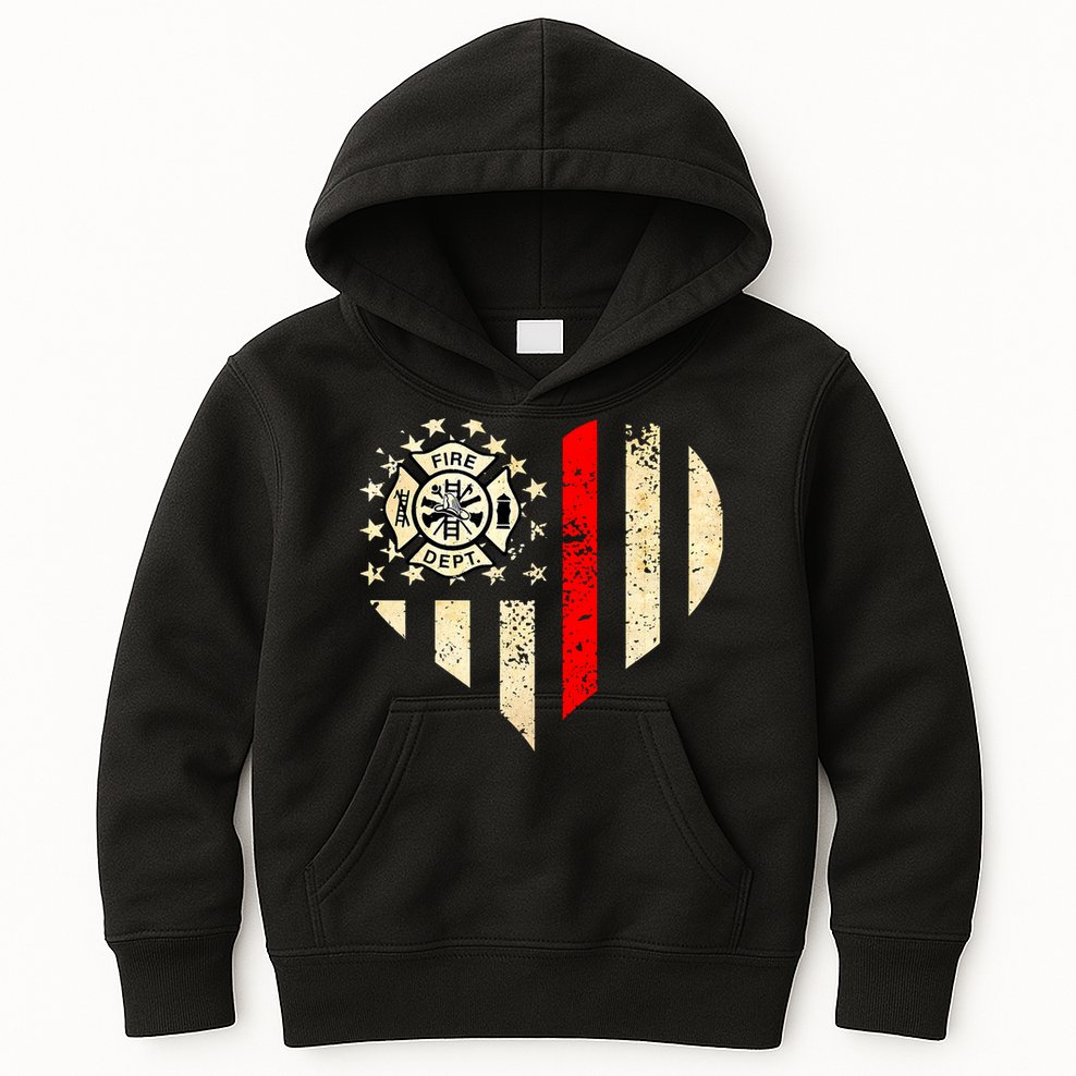 Funny Firefighter Fireman Heart Kids Hoodie