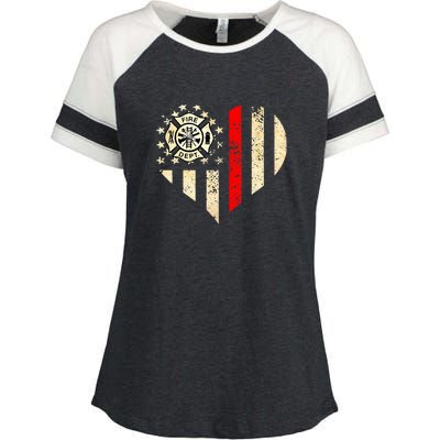 Funny Firefighter Fireman Heart Enza Ladies Jersey Colorblock Tee