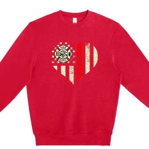 Funny Firefighter Fireman Heart Premium Crewneck Sweatshirt