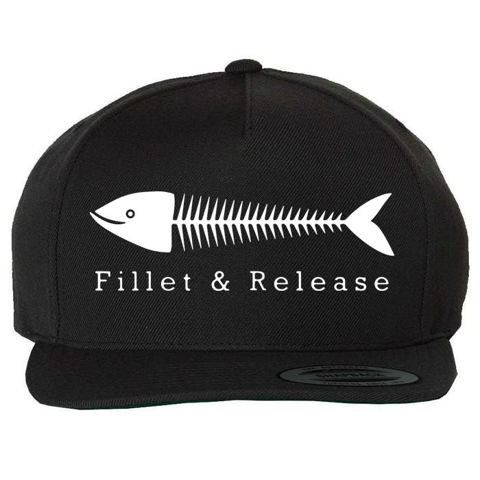 Funny Fishing Fisherman Humor Tee Fillet And Release Wool Snapback Cap