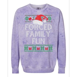 Forced Family Fun Sarcastic Funny Christmas Ugly Xmas Colorblast Crewneck Sweatshirt