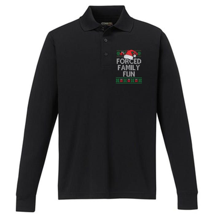 Forced Family Fun Sarcastic Funny Christmas Ugly Xmas Performance Long Sleeve Polo