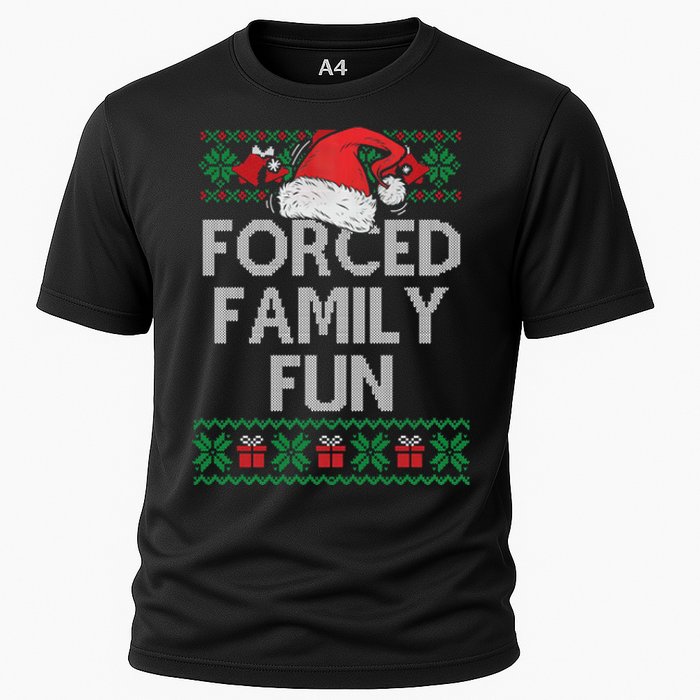 Forced Family Fun Sarcastic Funny Christmas Ugly Xmas Cooling Performance Crew T-Shirt