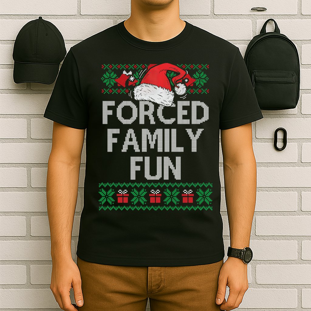 Forced Family Fun Sarcastic Funny Christmas Ugly Xmas T-Shirt