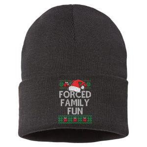 Forced Family Fun Sarcastic Funny Christmas Ugly Xmas Sustainable Knit Beanie