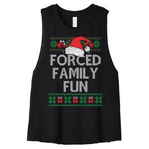 Forced Family Fun Sarcastic Funny Christmas Ugly Xmas Women's Racerback Cropped Tank