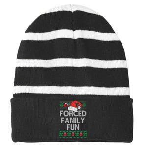 Forced Family Fun Sarcastic Funny Christmas Ugly Xmas Striped Beanie with Solid Band