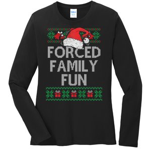 Forced Family Fun Sarcastic Funny Christmas Ugly Xmas Ladies Long Sleeve Shirt