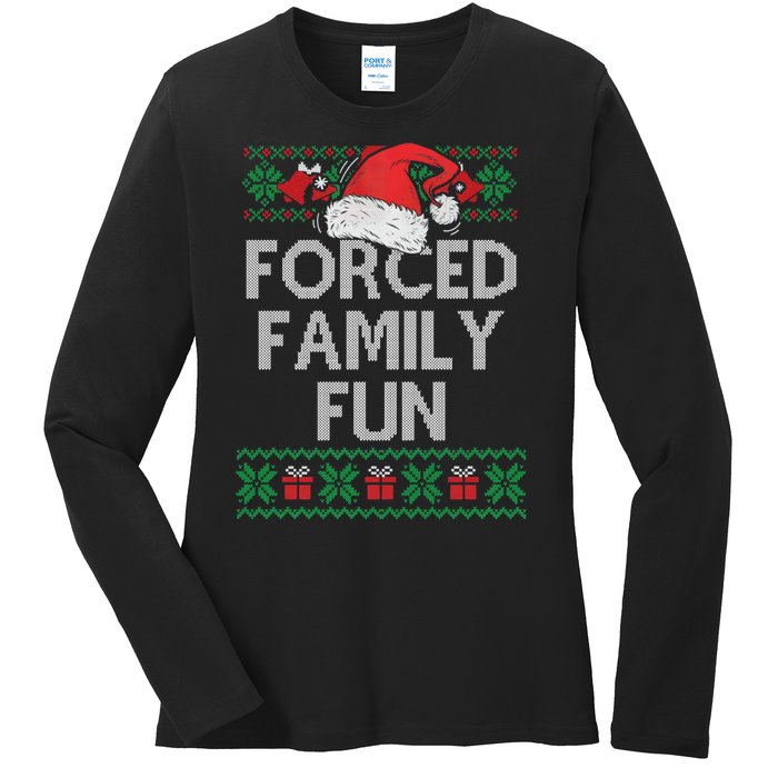 Forced Family Fun Sarcastic Funny Christmas Ugly Xmas Ladies Long Sleeve Shirt