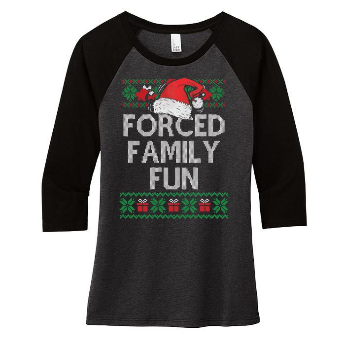 Forced Family Fun Sarcastic Funny Christmas Ugly Xmas Women's Tri-Blend 3/4-Sleeve Raglan Shirt