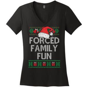 Forced Family Fun Sarcastic Funny Christmas Ugly Xmas Women's V-Neck T-Shirt