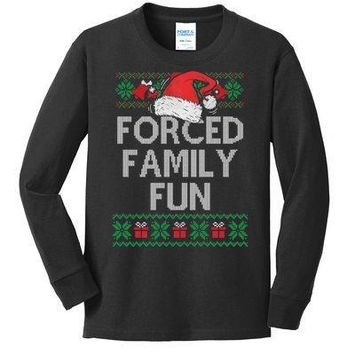 Forced Family Fun Sarcastic Funny Christmas Ugly Xmas Kids Long Sleeve Shirt