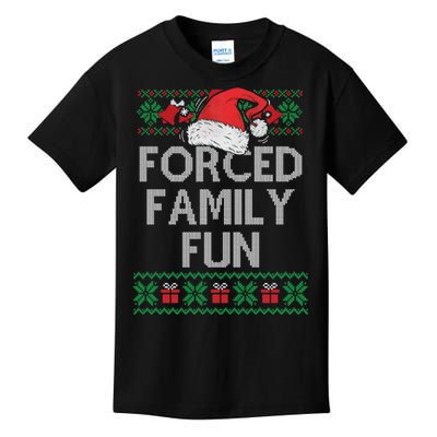 Forced Family Fun Sarcastic Funny Christmas Ugly Xmas Kids T-Shirt