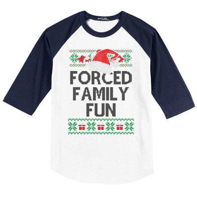 Forced Family Fun Sarcastic Funny Christmas Ugly Xmas Baseball Sleeve Shirt