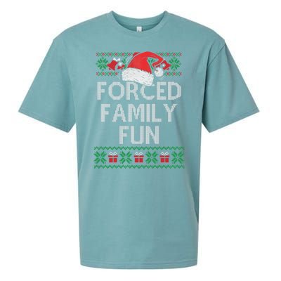 Forced Family Fun Sarcastic Funny Christmas Ugly Xmas Sueded Cloud Jersey T-Shirt