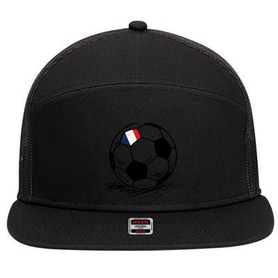 France Flag French Soccer Ball Football Fan 7 Panel Mesh Trucker Snapback Hat