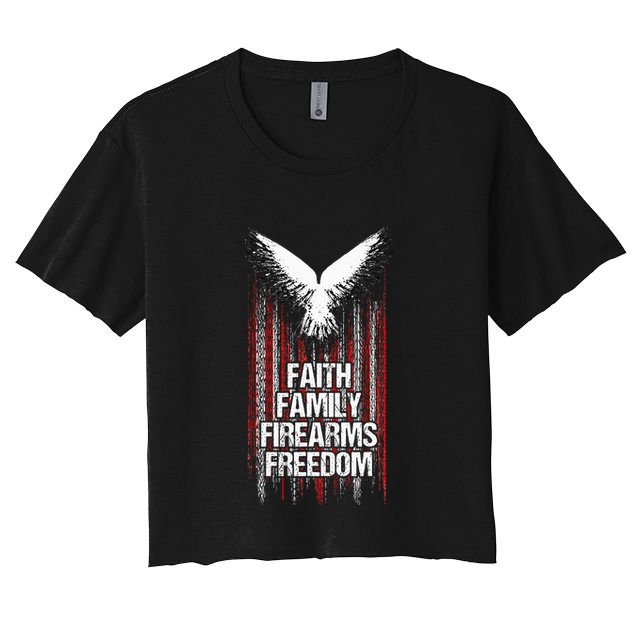 Faith Family Firearms & Freedom  American Flag Pro God Guns Crop Top