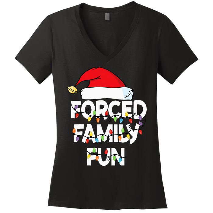 Forced Family Fun Women Christmas Pajamas Women's V-Neck T-Shirt