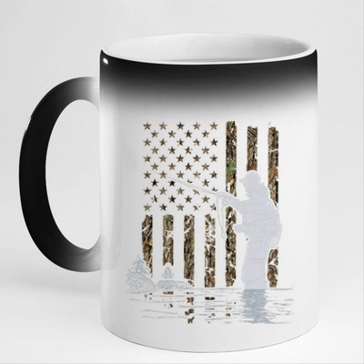 Fly Fishing Fisherman American Flag Camouflage Fly Tying 11oz Black Color Changing Mug