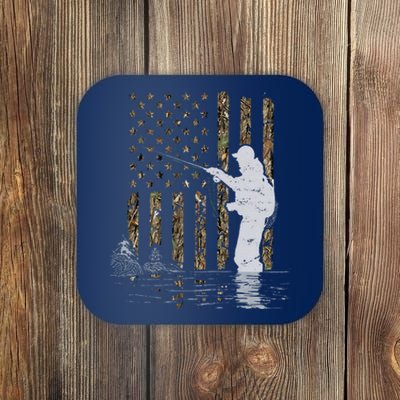 Fly Fishing Fisherman American Flag Camouflage Fly Tying Coaster