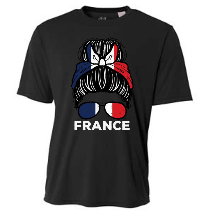 France Flag French Girl Hairbun Football Soccer Fan Wo Cooling Performance Crew T-Shirt