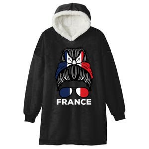 France Flag French Girl Hairbun Football Soccer Fan Wo Hooded Wearable Blanket