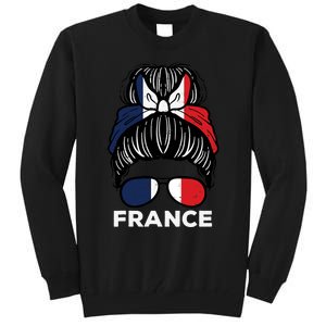 France Flag French Girl Hairbun Football Soccer Fan Wo Tall Sweatshirt