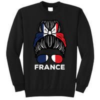 France Flag French Girl Hairbun Football Soccer Fan Wo Tall Sweatshirt