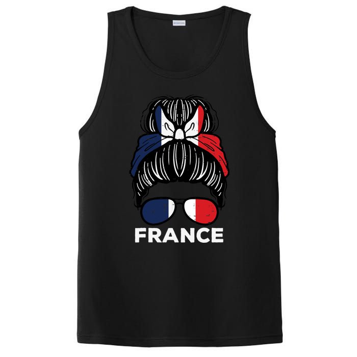 France Flag French Girl Hairbun Football Soccer Fan Wo PosiCharge Competitor Tank