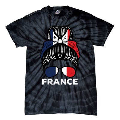 France Flag French Girl Hairbun Football Soccer Fan Wo Tie-Dye T-Shirt