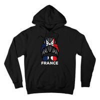 France Flag French Girl Hairbun Football Soccer Fan Wo Tall Hoodie