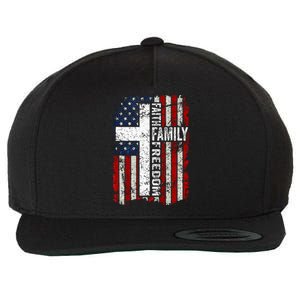 Faith Family Freedom Patriotic US Flag Christian 4th Of July Wool Snapback Cap